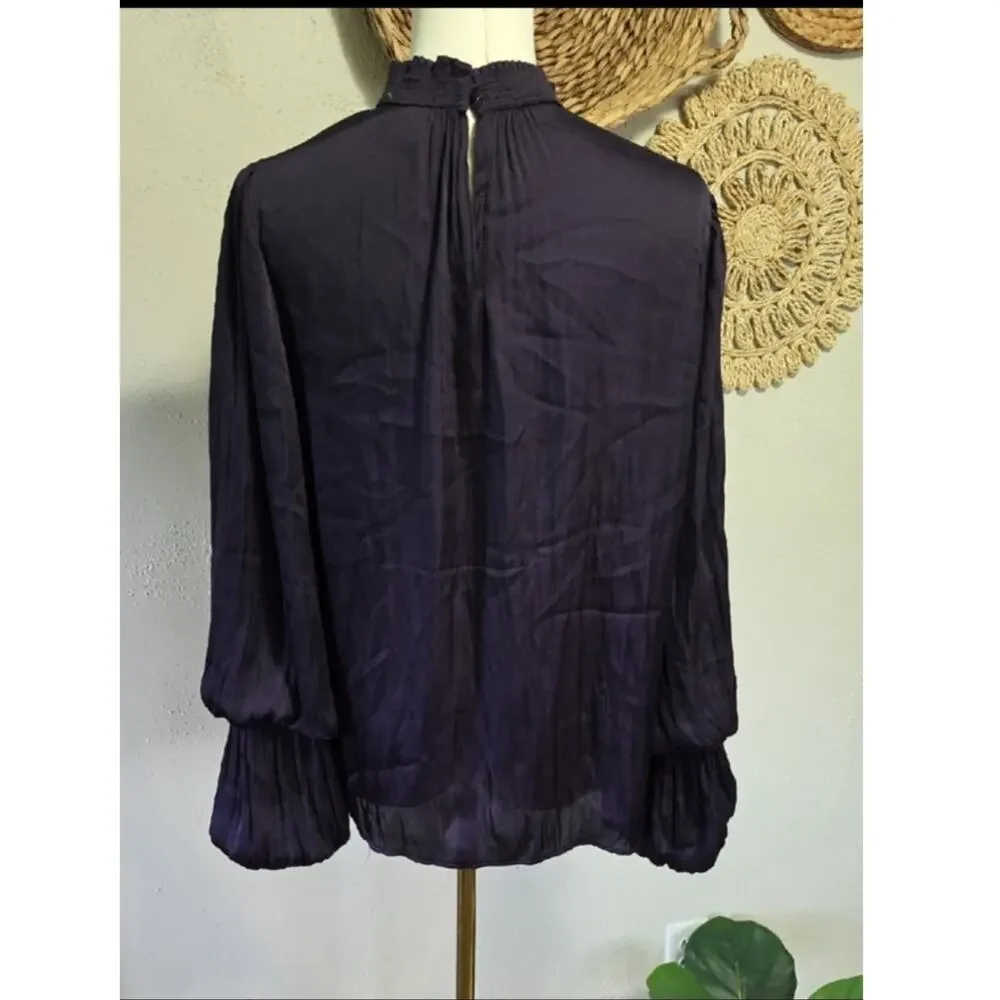 Carmen Marc Valvo Deep Purple Blouson Tiered Balloon Sleeves Womens L Romantic - Picture 8 of 14